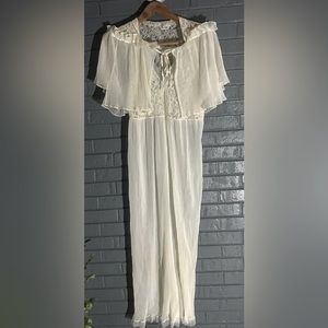Vintage Sheer Pleated Nightgown Negligee by Radcliffe Large Lace Peignoir Set